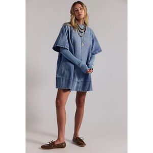 New Free People Harlow Denim Mini Dress in Ocean Blue Size Medium